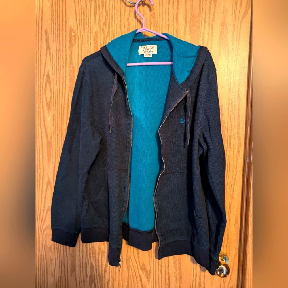 Penguin by Musingwear Full Zip Jacket Black With Blue Lining Size Extra Large